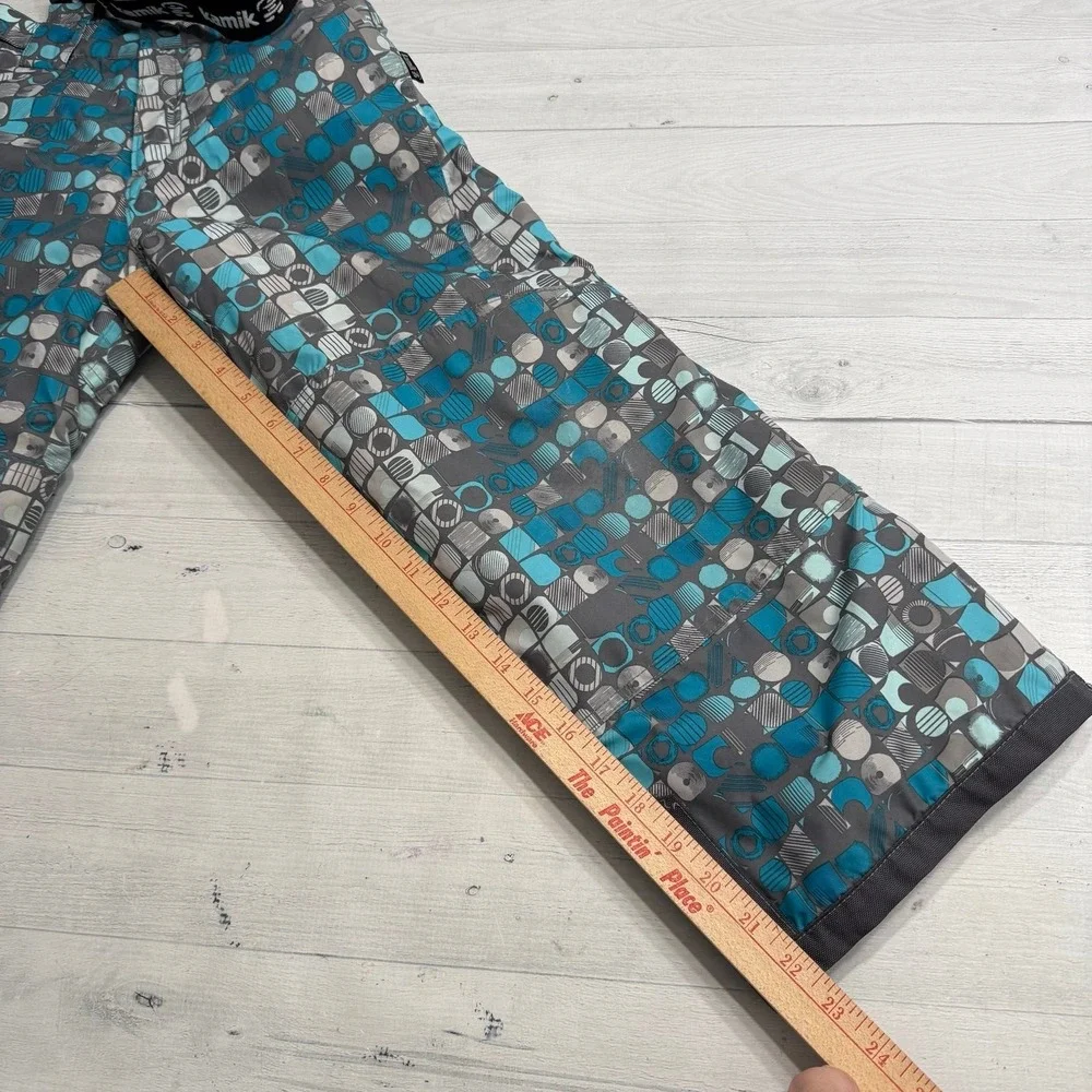 Kamik girls blue and grey‎ patterned snow pants snow bibs size 8